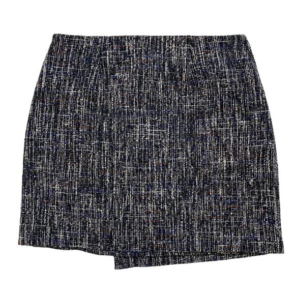 LOFT *NEW* Black Purple Tweed Wool Blend Straight Mini Skirt Size 10 Button - Picture 5 of 9